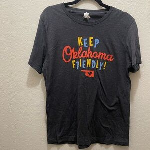 “Keep Oklahoma Friendly!” Bella Canvas Heather Grey Tee with Colorful Print